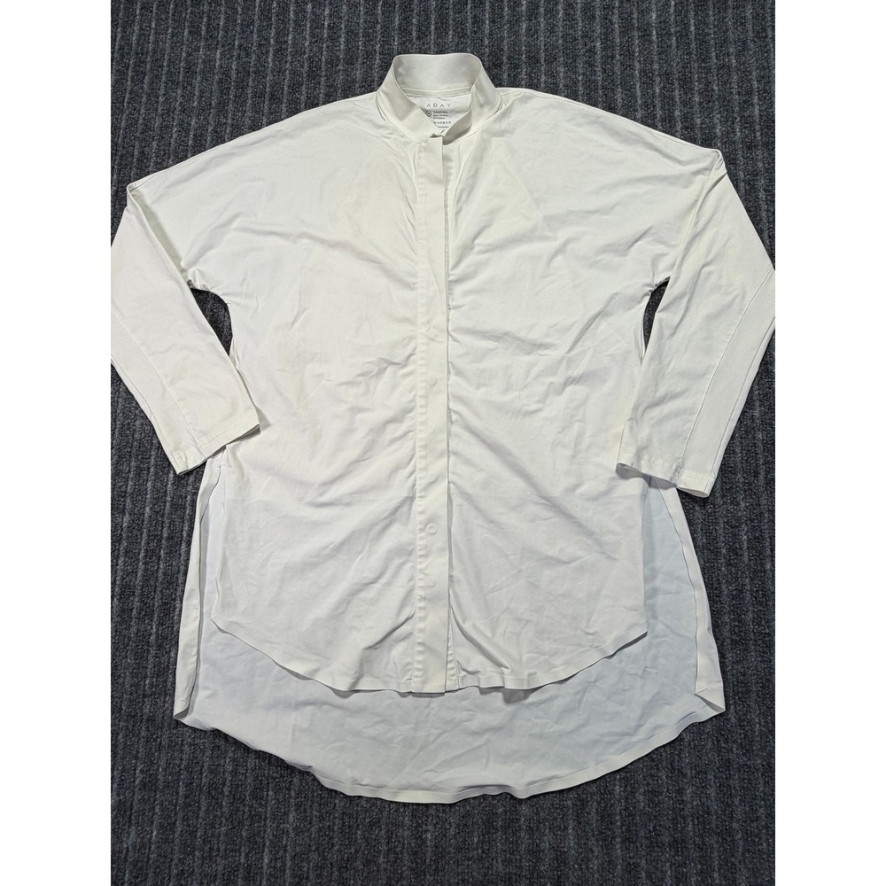 ADAY Something Borrowed Shirt Medium White Snap Button Minimalist Casual Travel